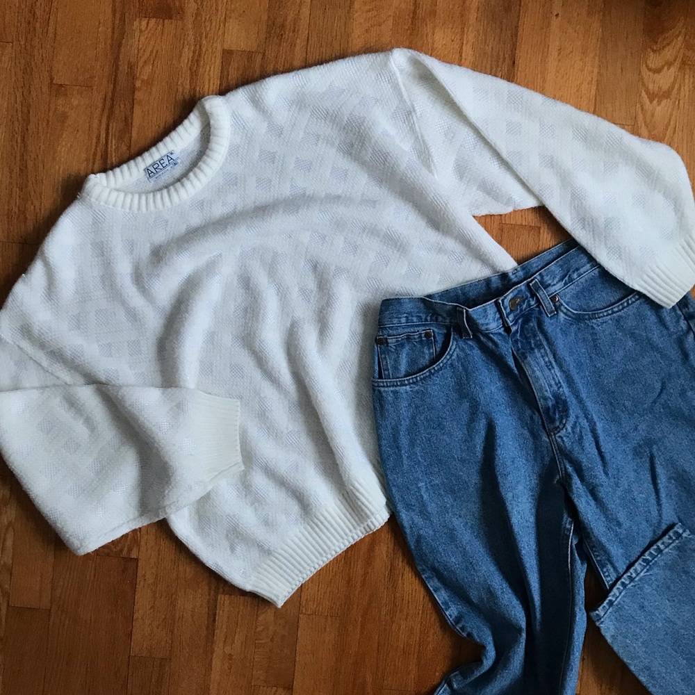 Vintage cream and white Checkered Sweater